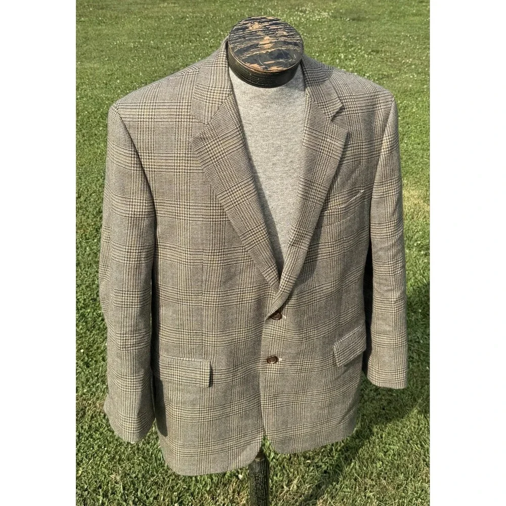 Lauren Ralph Lauren Blazer Mens 44R Gray Lambswool Plaid Tweed Sport Coat
